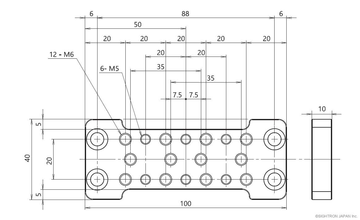 SJH-75UF top plate dimensional drawing — M5/M6 mounting hole layout